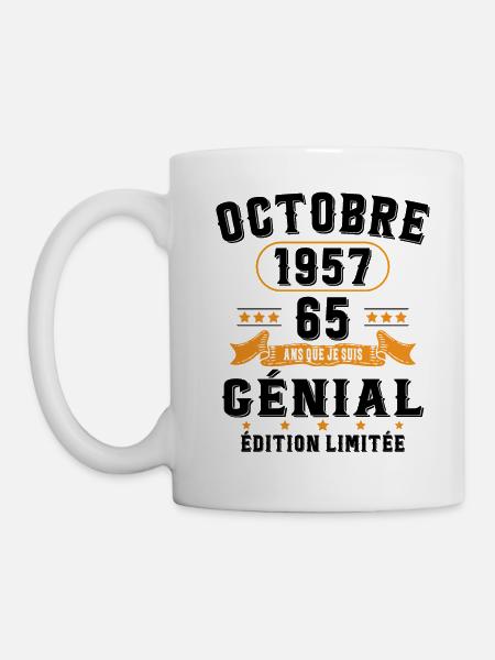 65 Ans Anniversaire Vintage Né(e) en Octobre 1957 - Mug blanc - blanc