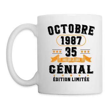 35 Ans Anniversaire Vintage Né(e) en Octobre 1987 - Mug blanc - blanc - Gauche