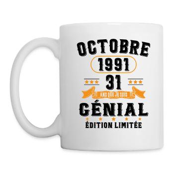 31 Ans Anniversaire Vintage Né(e) en Octobre 1991 - Mug blanc - blanc - Gauche