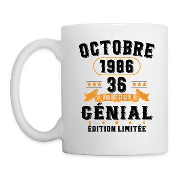 36 Ans Anniversaire Vintage Né(e) en Octobre 1986 - Mug blanc - blanc - Gauche