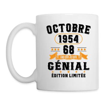 68 Ans Anniversaire Vintage Né(e) en Octobre 1954 - Mug blanc - blanc - Gauche