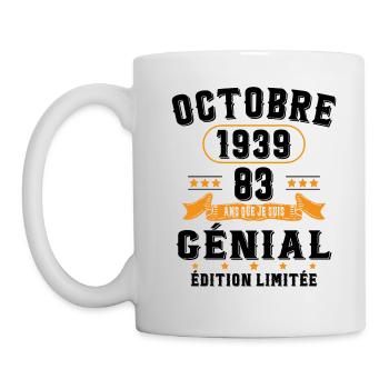 83 Ans Anniversaire Vintage Né(e) en Octobre 1939 - Mug blanc - blanc - Gauche
