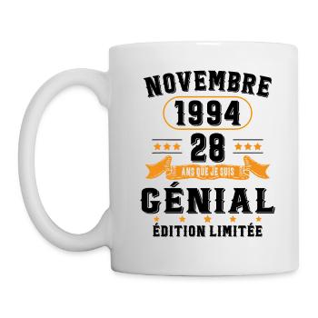 28 Ans Anniversaire Vintage Né(e) en Novembre 1994 - Mug blanc - blanc - Gauche