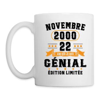 22 Ans Anniversaire Vintage Né(e) en Novembre 2000 - Mug blanc - blanc - Gauche