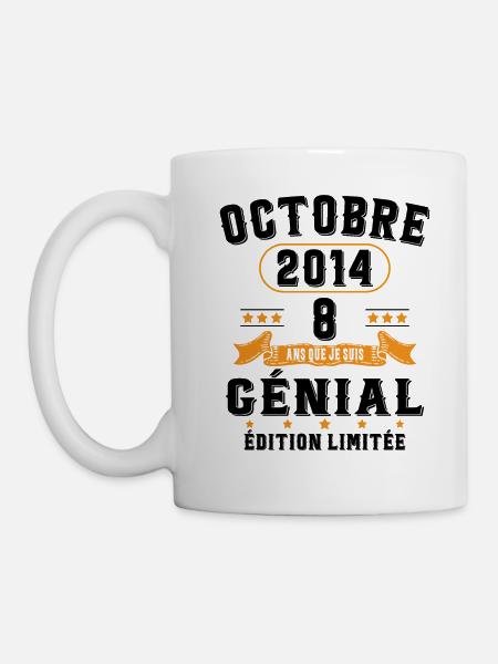 8 Ans Anniversaire Vintage Né(e) en Octobre 2014 - Mug blanc - blanc