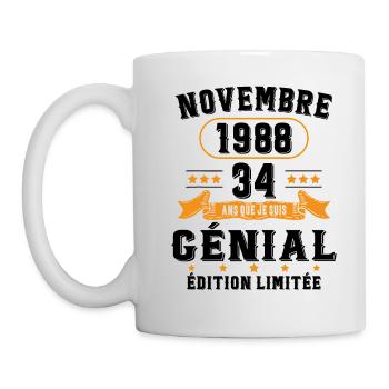 34 Ans Anniversaire Vintage Né(e) en Novembre 1988 - Mug blanc - blanc - Gauche