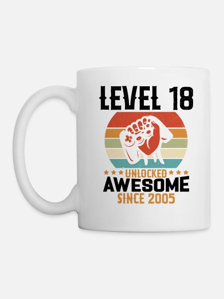 Niveau 18 An Débloqué Gaming Cadeau Anniversaire - Mug blanc - blanc