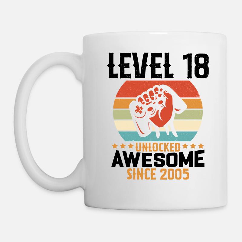 Niveau 18 An Débloqué Gaming Cadeau Anniversaire - Mug blanc - blanc