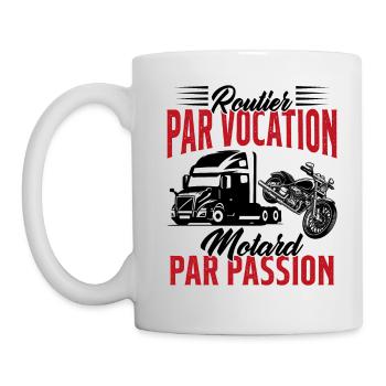 Routier Par Vocation Motard Par Passion Humour - Mug blanc - blanc - Gauche
