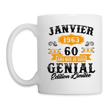 60 Ans Anniversaire Vintage Né(e) en Janvier 1963 - Mug blanc - blanc - Gauche