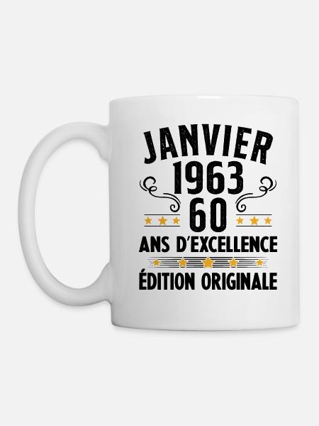 60 Ans Anniversaire Vintage Né(e) en Janvier 1963 - Mug blanc - blanc