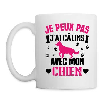 je peux pas j'ai câlins avec mon chien humour - Mug blanc - blanc - Gauche