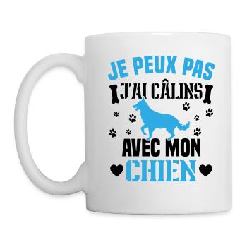 je peux pas j'ai câlins avec mon chien humour - Mug blanc - blanc - Gauche