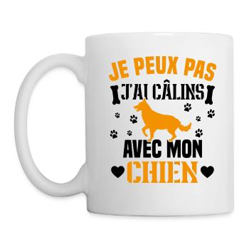 je peux pas j'ai câlins avec mon chien humour - Mug blanc - blanc - Gauche
