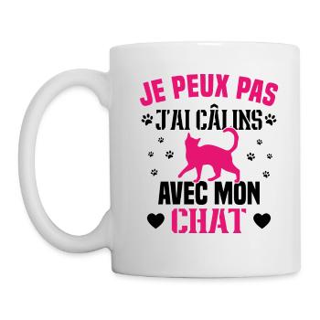 je peux pas j'ai câlins avec mon chat Cadeau - Mug blanc - blanc - Gauche