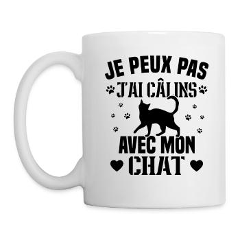 je peux pas j'ai câlins avec mon chat Cadeau - Mug blanc - blanc - Gauche