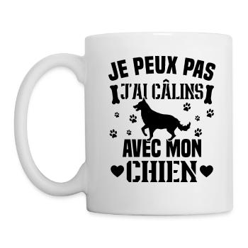 je peux pas j'ai câlins avec mon chien humour - Mug blanc - blanc - Gauche