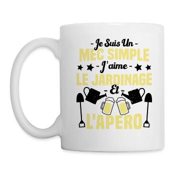 Mec simple j'aime le jardinage et l'apéro humour - Mug blanc - blanc - Gauche