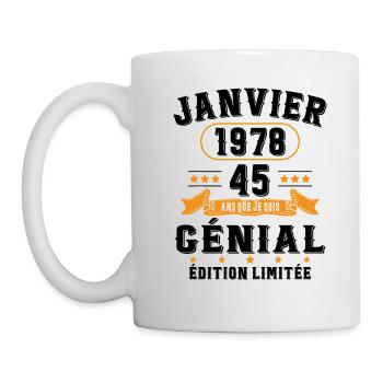 45 Ans Janvier 1978 Vintage Cadeau D'anniversaire - Mug blanc - blanc - Gauche