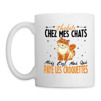 J'habite chez Mes Chats Humour Chat Drôle - Mug blanc - blanc - Gauche