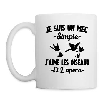 Je Suis Un Mec Simple J'aime les oiseaux Et Lapéro - Mug blanc - blanc - Gauche