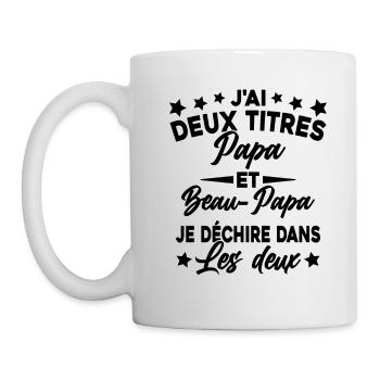 J'ai Deux Titres Papa et Beau Papa Cadeau - Mug blanc - blanc - Gauche