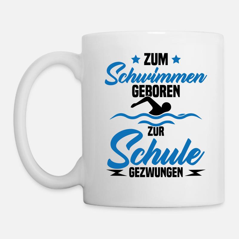 Né pour nager Forcé d'aller à l'école - Mug blanc - blanc