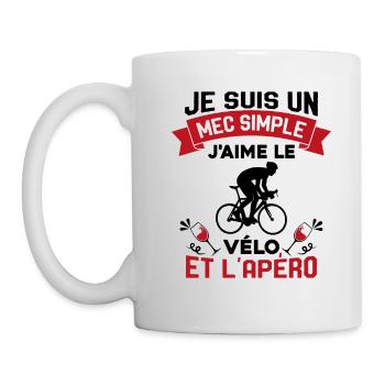 Je suis un Mec Simple j'aime Le Vélo Et L'apéro - Mug blanc - blanc - Gauche
