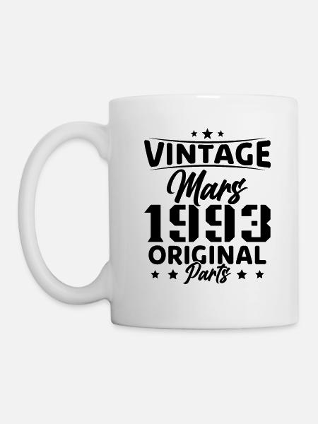 Vintage né en Mars 1993 Cadeau d'anniversaire - Mug blanc - blanc