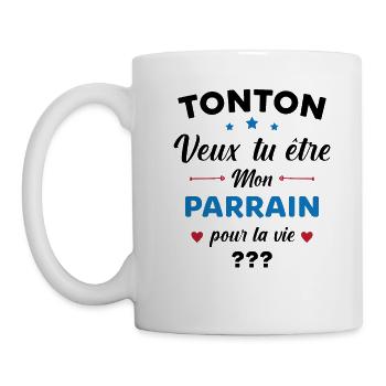 Tonton Veux tu être Mon Parrain Demande Futur Papa - Mug blanc - blanc - Gauche