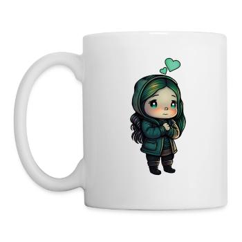 Mignon Anime Chibi Fille avec des cœurs - Mug blanc - blanc - Gauche
