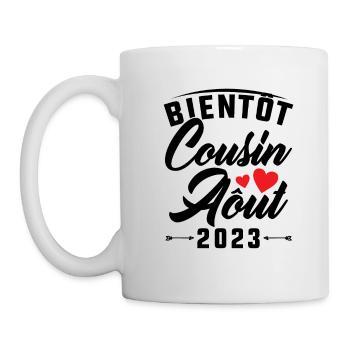 Bald Cousine August 2023 Schwangerschaftsankündigung - Tasse - Weiß - Links
