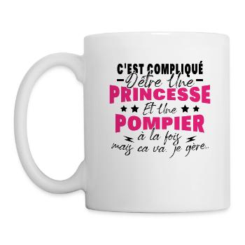 Princesse et Pompier, Humour Cadeau Pompier Femme - Mug blanc - blanc - Gauche