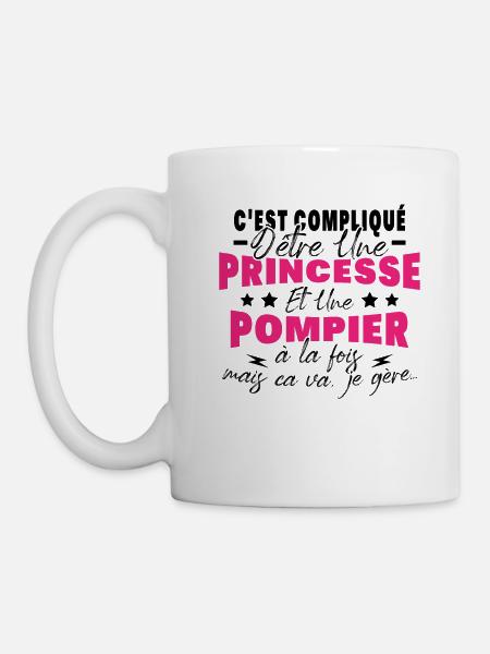 Princesse et Pompier, Humour Cadeau Pompier Femme - Mug blanc - blanc