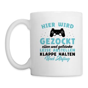 Hier wird gezockt essen und getränke leise - Tasse - Weiß - Links