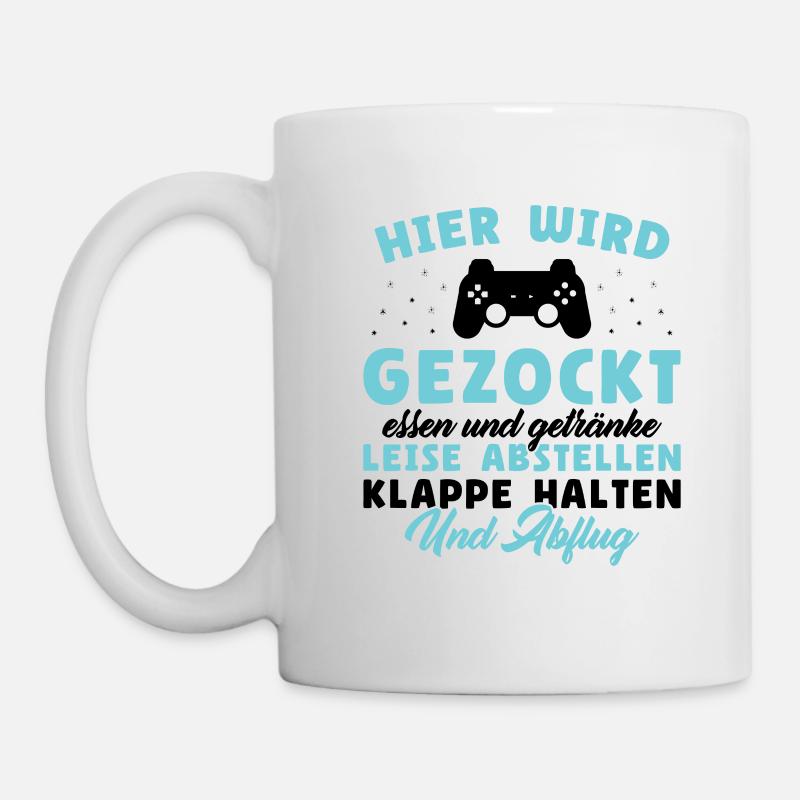 Hier wird gezockt essen und getränke leise - Tasse - Weiß