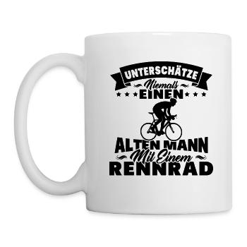 Alten mann mit einem Rennrad - Tasse - Weiß - Links