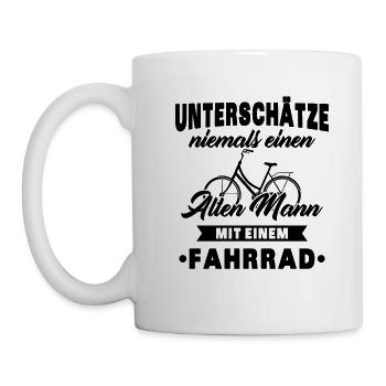 Alte Mann mit Fahrrad - Tasse - Weiß - Links