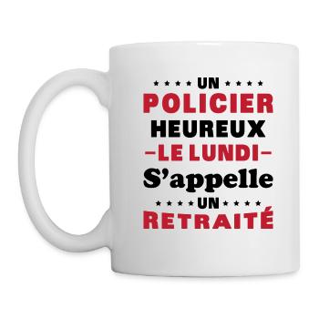un policier heureux le lundi s'appelle un retraité - Mug blanc - blanc - Gauche