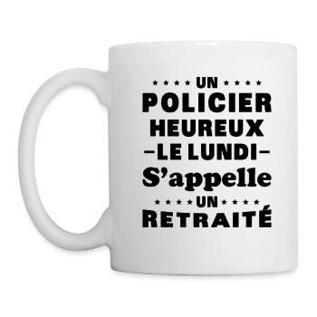 un policier heureux le lundi s'appelle un retraité - Mug blanc - blanc - Gauche
