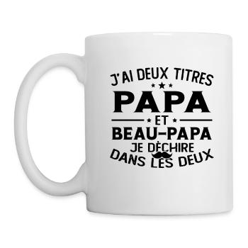 J'ai deux titres papa et beau papa - Mug blanc - blanc - Gauche