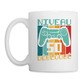 niveau 50 débloquéNiveau 50 débloqué Cadeau 50 ans - Mug blanc - blanc - Gauche