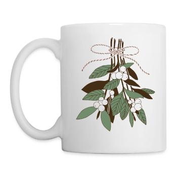 Twigs with snowberries, green - brown. - Mug - white - Left