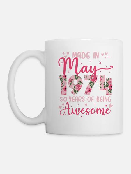 Mai 1974 Geschenk zum 50-jährigen Jubiläum für Ehefrau - Tasse - Weiß
