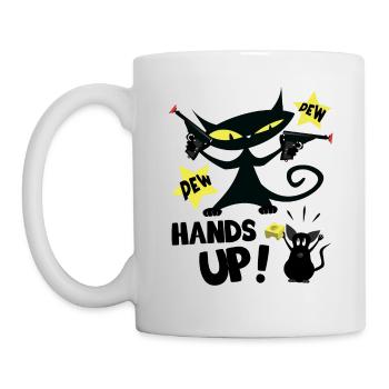 Pew Pew Hands Up, Mouse Cat - Funny Cat - Mug - white - Left