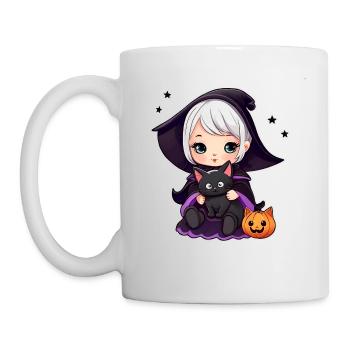 Sorcière mignonne avec chat noir - Mug blanc - blanc - Gauche
