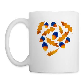 Herbst Muster Eicheln Geschenk - Tasse - Weiß - Links