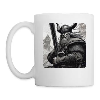 Fier Viking avec épée et cornes casque - Mug blanc - blanc - Gauche