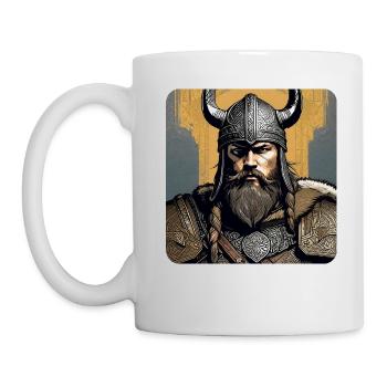 Fier Viking avec casque de cornes - Mug blanc - blanc - Gauche