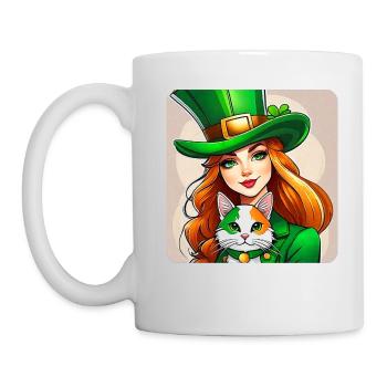 Leprechaun de la Saint-Patrick avec chat - Mug blanc - blanc - Gauche